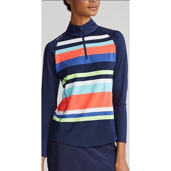NWOT RLX Ralph Lauren Performance Striped Quarter Zip In‎ Surf Stripes XL Multi - Picture 2 of 11